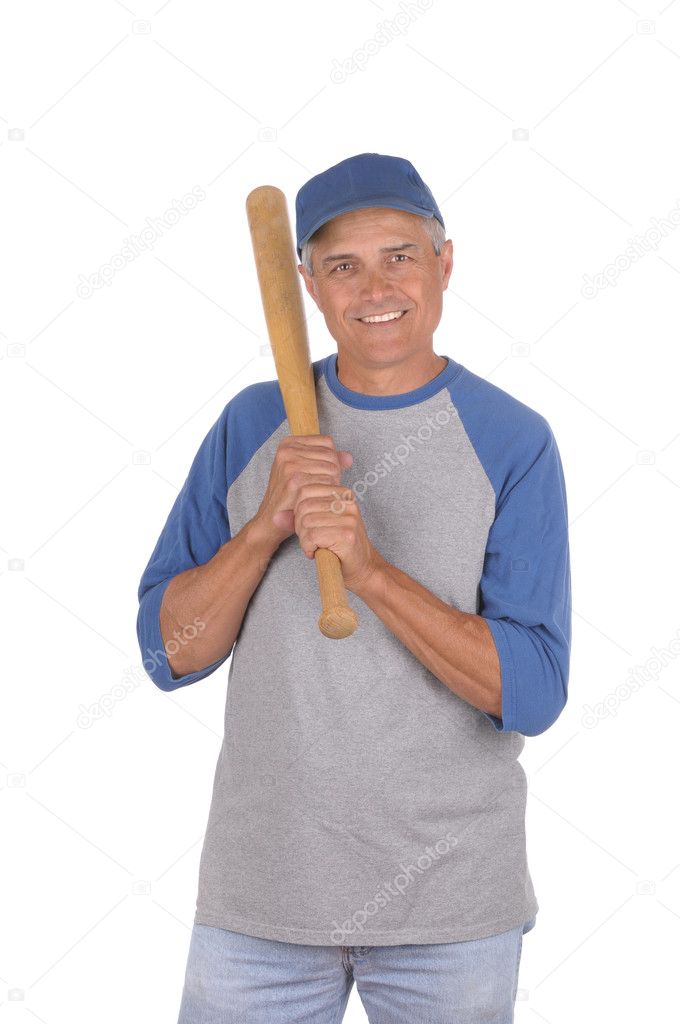 Middle aged man ready to play baseball