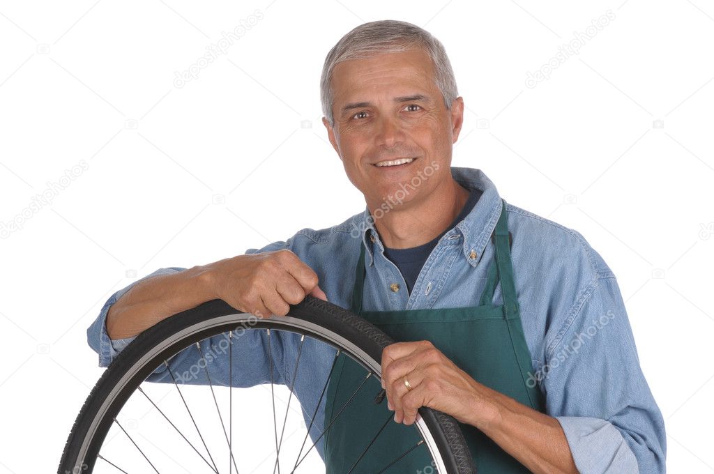 Man Repairing Bicycle
