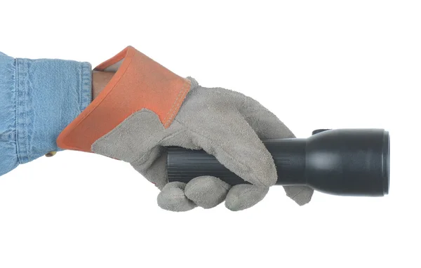Workman pointant lampe de poche — Photo