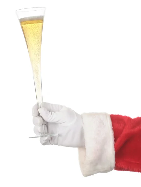 Santa holding şampanya flüt — Stok fotoğraf
