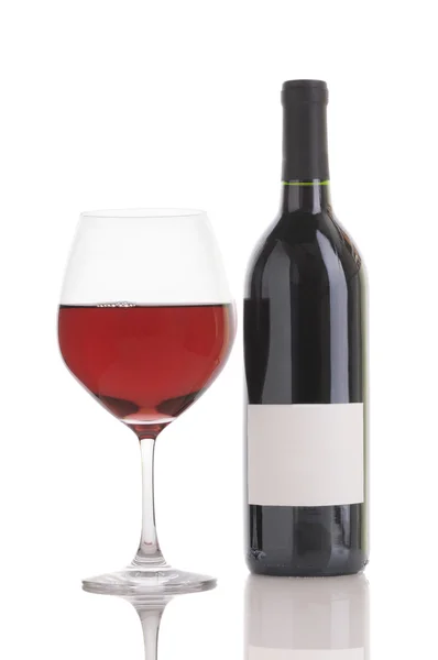 Ποτήρι κόκκινο κρασί και μπουκάλι — Φωτογραφία Αρχείου