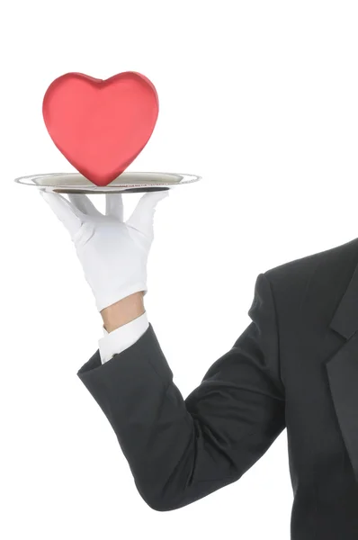 Butler with Heart on Tray — Stock Photo, Image