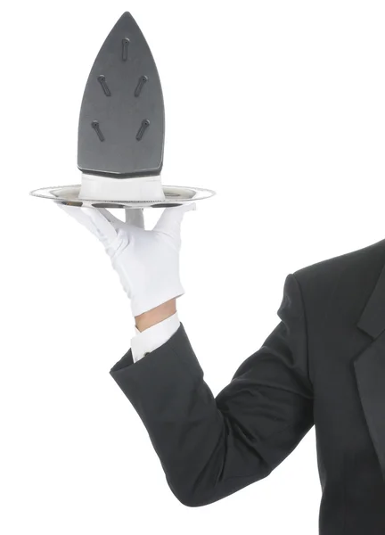 Butler with Iron on Tray — Stock Photo, Image