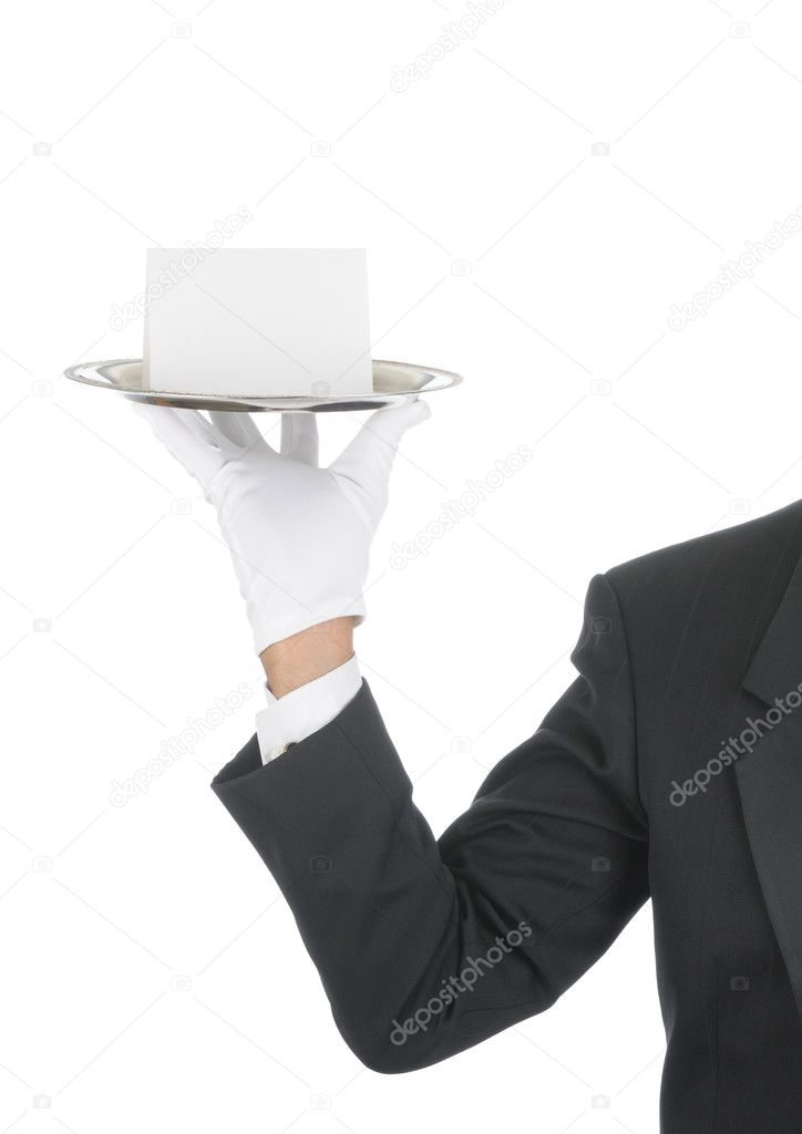 Butler with Blank Card on Tray