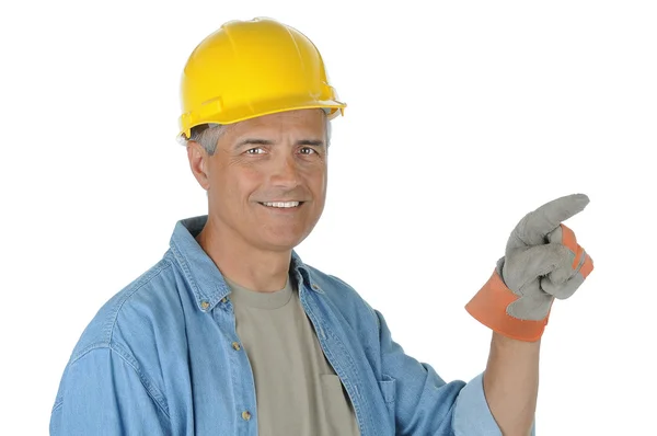 Robotnik budowlany, wskazując — Zdjęcie stockowe