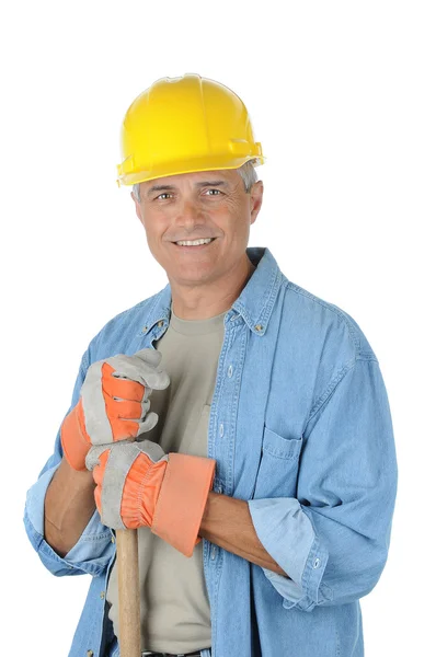 Pracownik trzymając uchwyt łopata — Zdjęcie stockowe