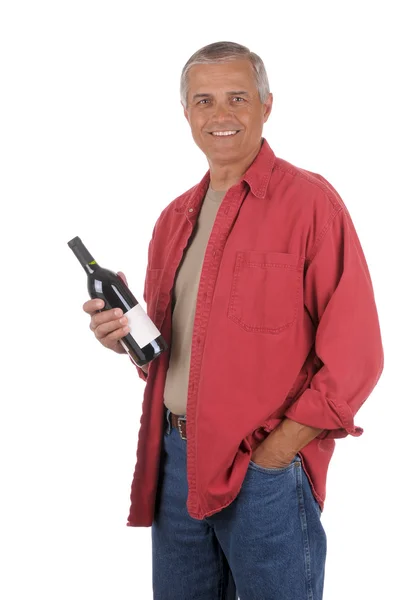 Περιστασιακή άνθρωπος με μπουκάλι κρασί — Φωτογραφία Αρχείου