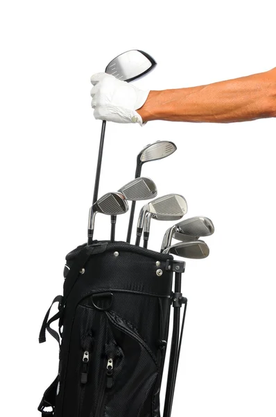 Golfer taking club from bag — Stock Photo, Image