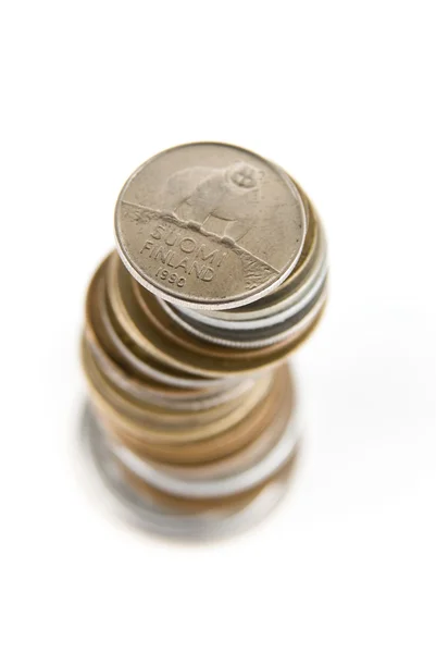 Finnlands Wimpel-Münzen stapeln sich — Stockfoto