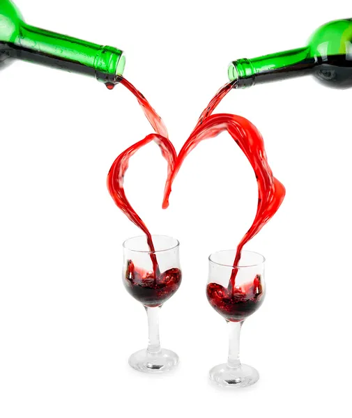 Coração de derramar vinho tinto — Fotografia de Stock