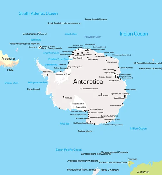 Mappa dell'Antartide — Vettoriale Stock