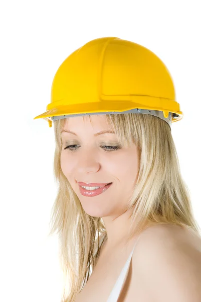 Beauty woman in helmet — Stock Photo, Image