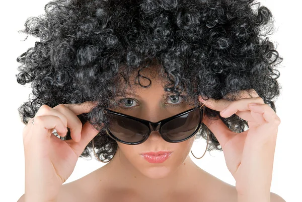 Frizzy woman with sunglasses — Stock Photo, Image