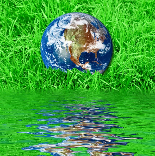 Земля на зеленой траве — стоковое фото