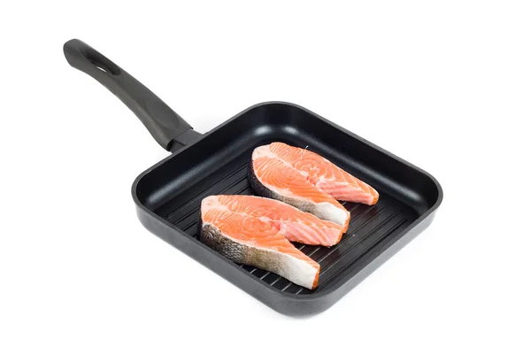 Trout steak at grill pan — Stock Photo, Image