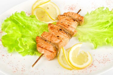 Salmon kebab closeup clipart