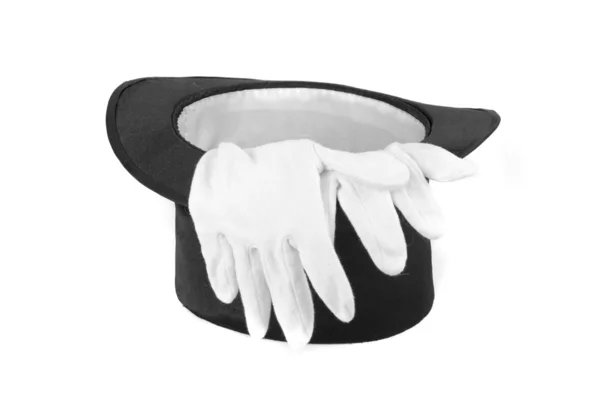 Chapéu mágico preto e luvas — Fotografia de Stock