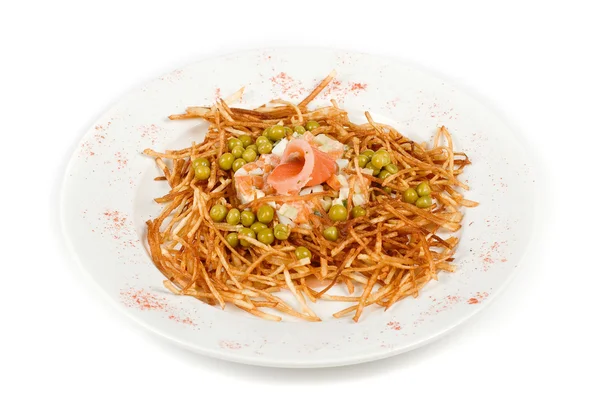 Russian salad with salmon fish closeup — Stock Photo, Image