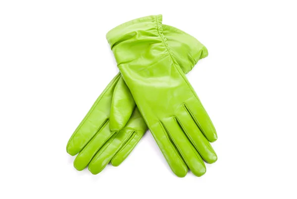 Grüne Lederhandschuhe für Frauen — Stockfoto