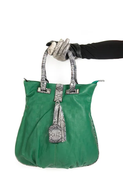 Grüne Frauentasche zur Hand — Stockfoto