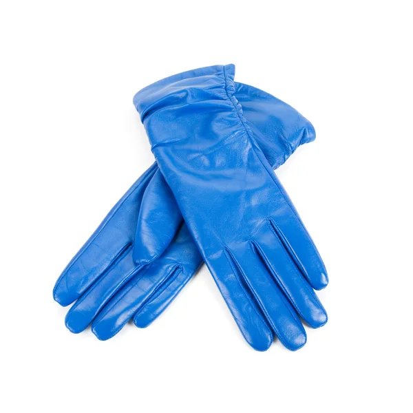 Modré ženské kožené rukavice — Stock fotografie