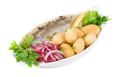 Herring with potato and vegetables clipart