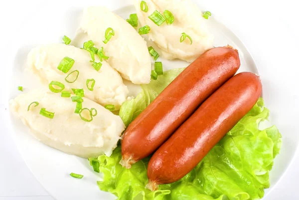 Beşamel sos, patates ve sosis — Stok fotoğraf