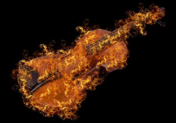 Klassisk violin vid brand — Stockfoto