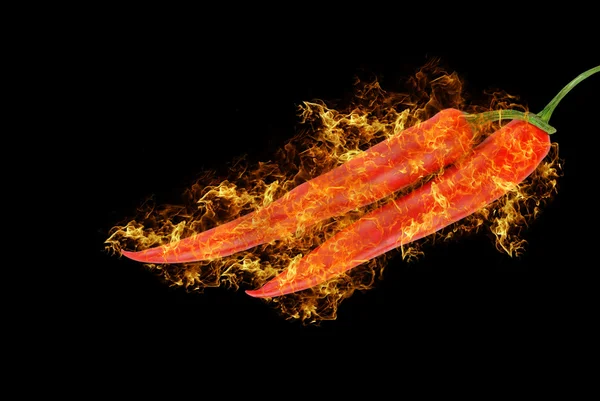 Würzige rote Chilischoten am Feuer — Stockfoto