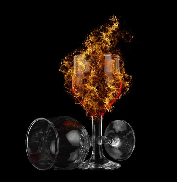 Oheň červené víno — Stock fotografie