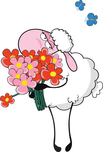 羊与鲜花 — 图库矢量图片