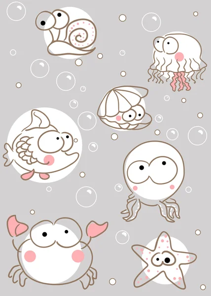 Doodle criaturas marinhas Ilustrações De Stock Royalty-Free
