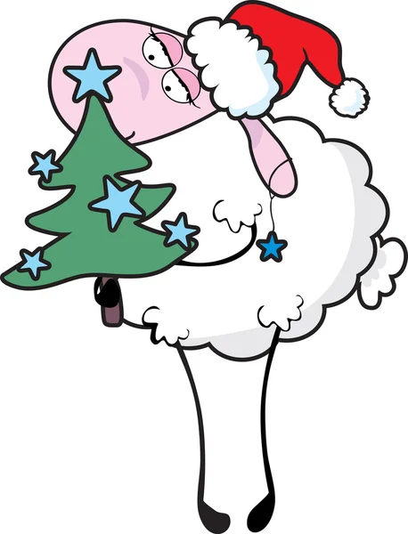 Sheep with christmas tree — Stock Vector