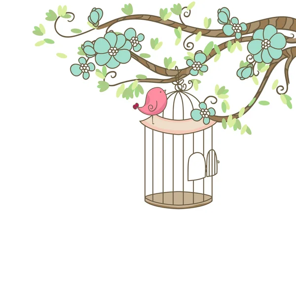 Oiseaux et cage à oiseaux — Image vectorielle