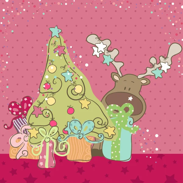 Reindeer and Christmas tree — Stock Vector