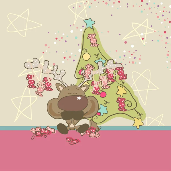 Le renne mange des bonbons — Image vectorielle