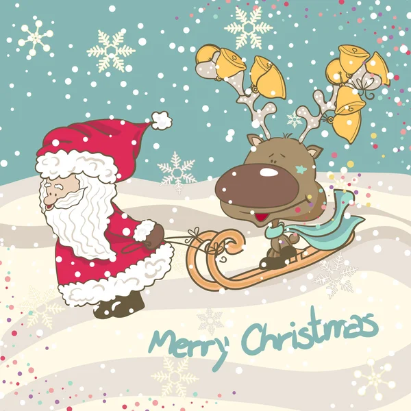 Санта Клаус і Олені качається на санках — стоковий вектор