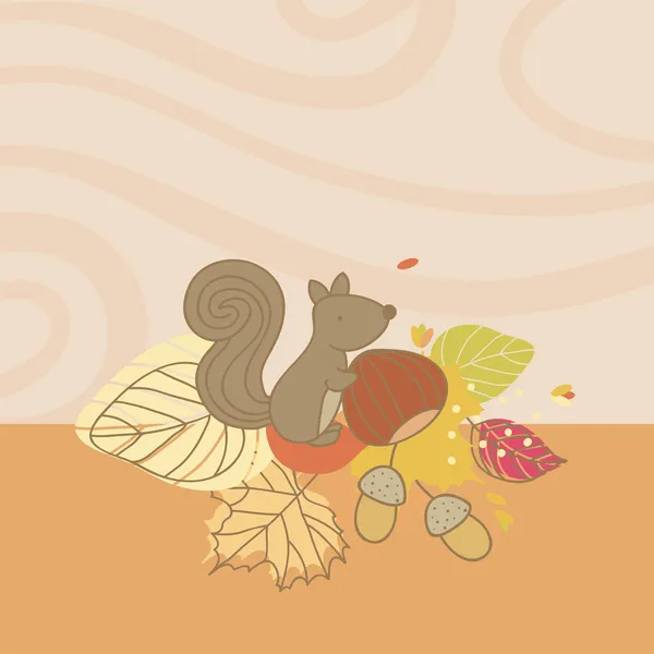 Herfst kaart met eekhoorn — Stockvector