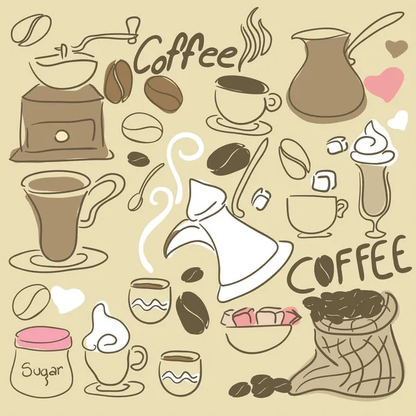 Kahve doodle seti — Stok Vektör