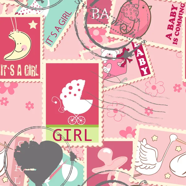 Padrão sem costura com selos de postagem de bebê —  Vetores de Stock