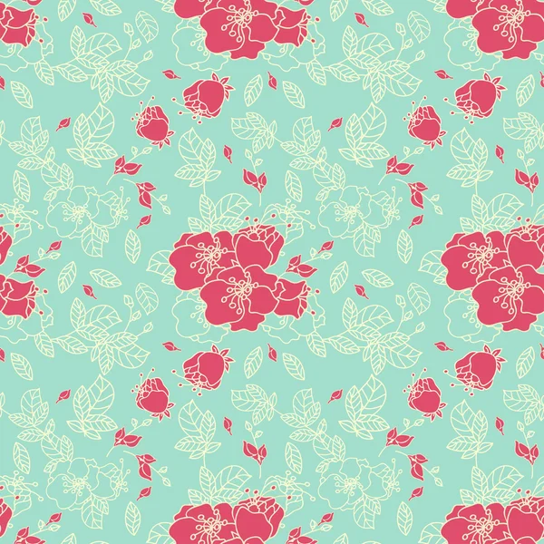 Seamless Rose Pattern in Blue background — Stock Vector