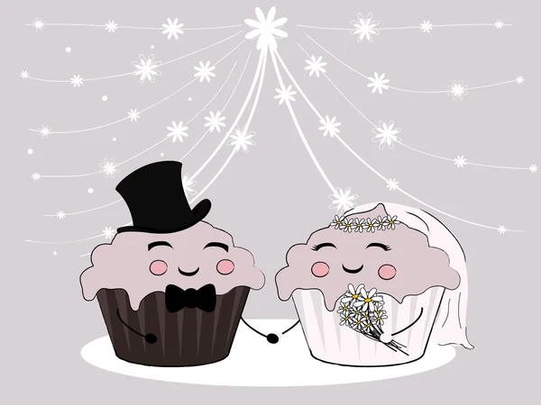 Cupcake-Hochzeitspaar — Stockvektor