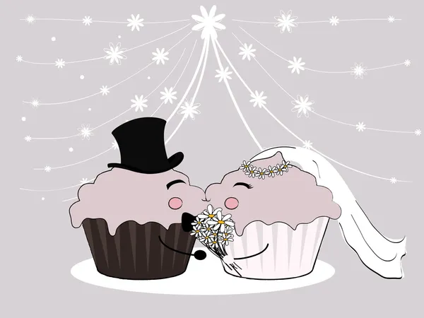 Pareja de boda cupcake — Vector de stock
