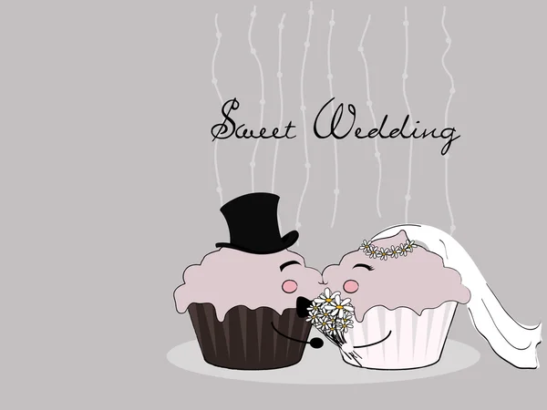 Cupcake coppia di nozze — Vettoriale Stock