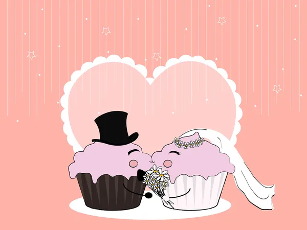 Cupcake mariage couple — Image vectorielle