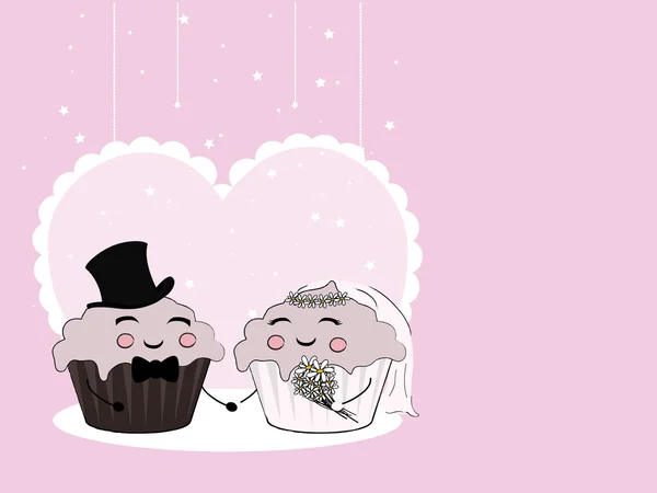 Cupcake esküvői pár — Stock Vector