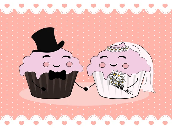Cupcake Düğün çifti — Stok Vektör
