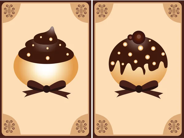 Csokoládé cupcake kártyák — Stock Vector