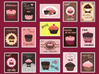 Cupcake postage stamps clipart