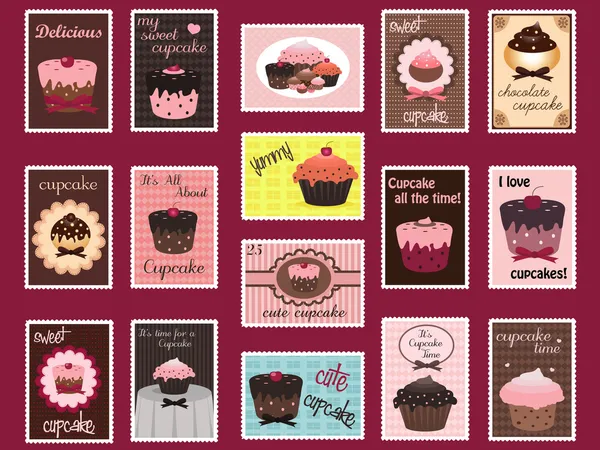Cupcake sellos postales — Archivo Imágenes Vectoriales